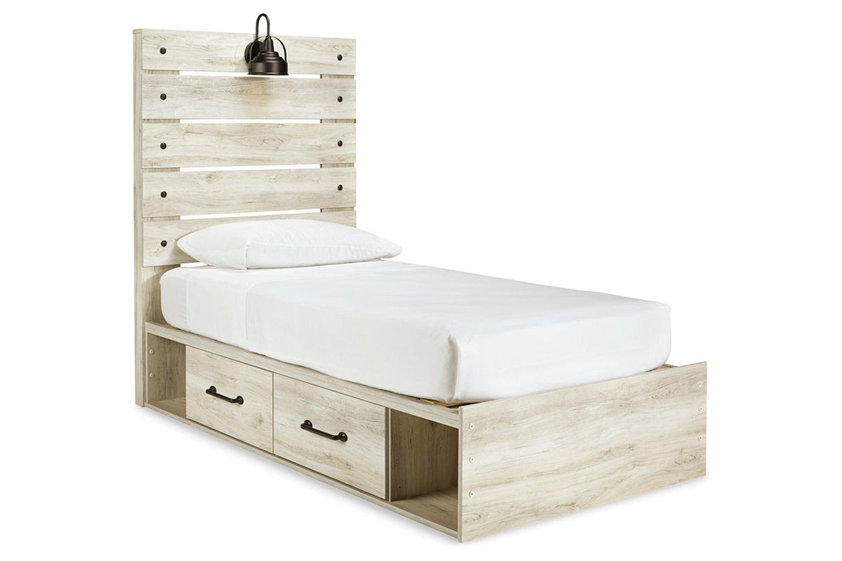 Cambeck Whitewash Twin Panel Bed with 2 Storage Drawers