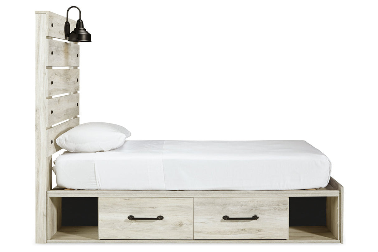 Cambeck Whitewash Twin Panel Bed with 2 Storage Drawers