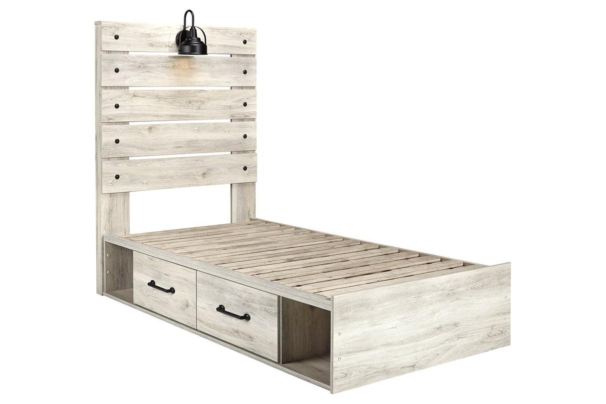 Cambeck Whitewash Twin Panel Bed with 4 Storage Drawers