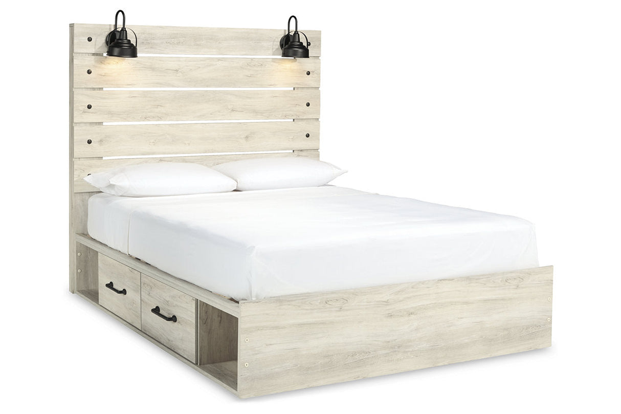 Cambeck Whitewash Queen Platform Bed with 2 Storage Drawers