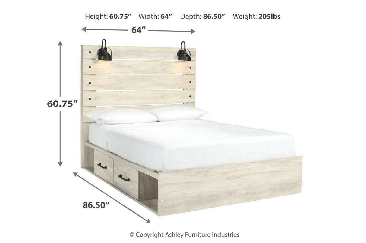 Cambeck Whitewash Queen Platform Bed with 2 Storage Drawers