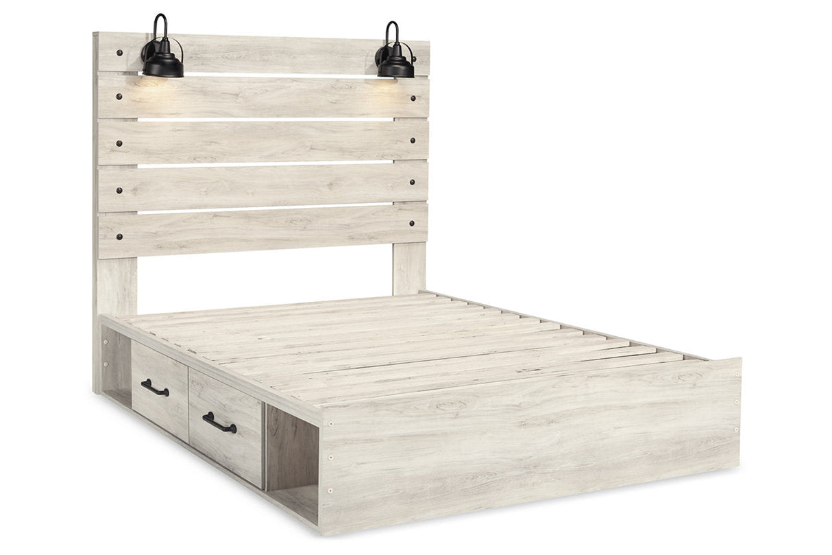 Cambeck Whitewash Queen Platform Bed with 2 Storage Drawers