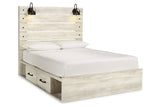 Cambeck Whitewash Queen Platform Bed with 4 Storage Drawers