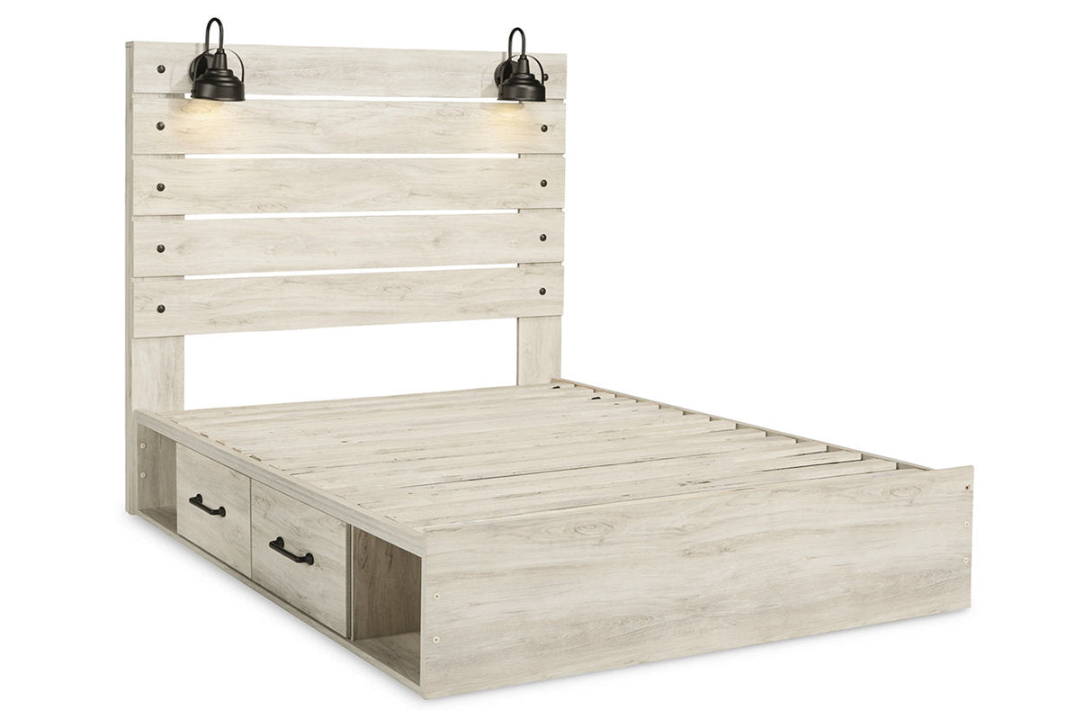 Cambeck Whitewash Queen Platform Bed with 4 Storage Drawers