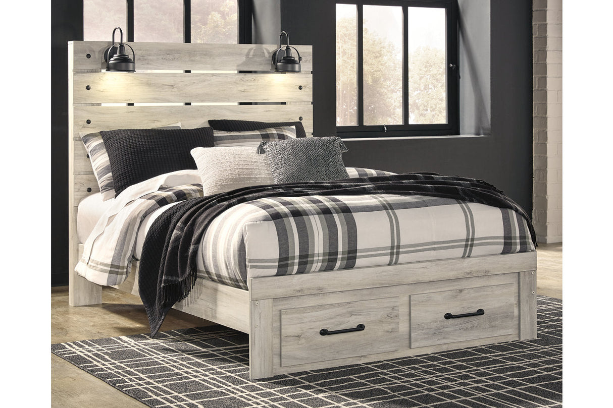 Cambeck Whitewash Queen Panel Bed with 2 Storage Drawers