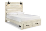 Cambeck Whitewash Queen Panel Bed with 2 Storage Drawers