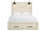 Cambeck Whitewash Queen Panel Bed with 2 Storage Drawers