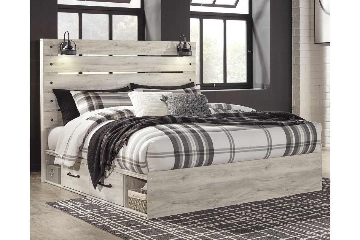 Cambeck Whitewash King Platform Bed with 2 Storage Drawers