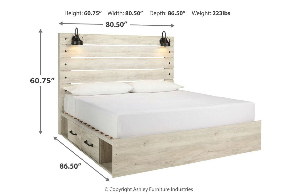 Cambeck Whitewash King Platform Bed with 2 Storage Drawers