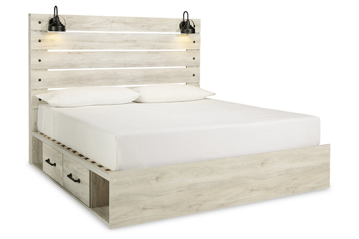 Cambeck Whitewash King Platform Bed with 4 Storage Drawers