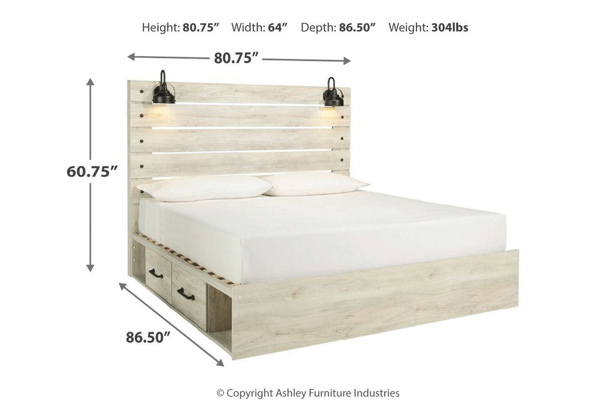 Cambeck Whitewash King Platform Bed with 4 Storage Drawers