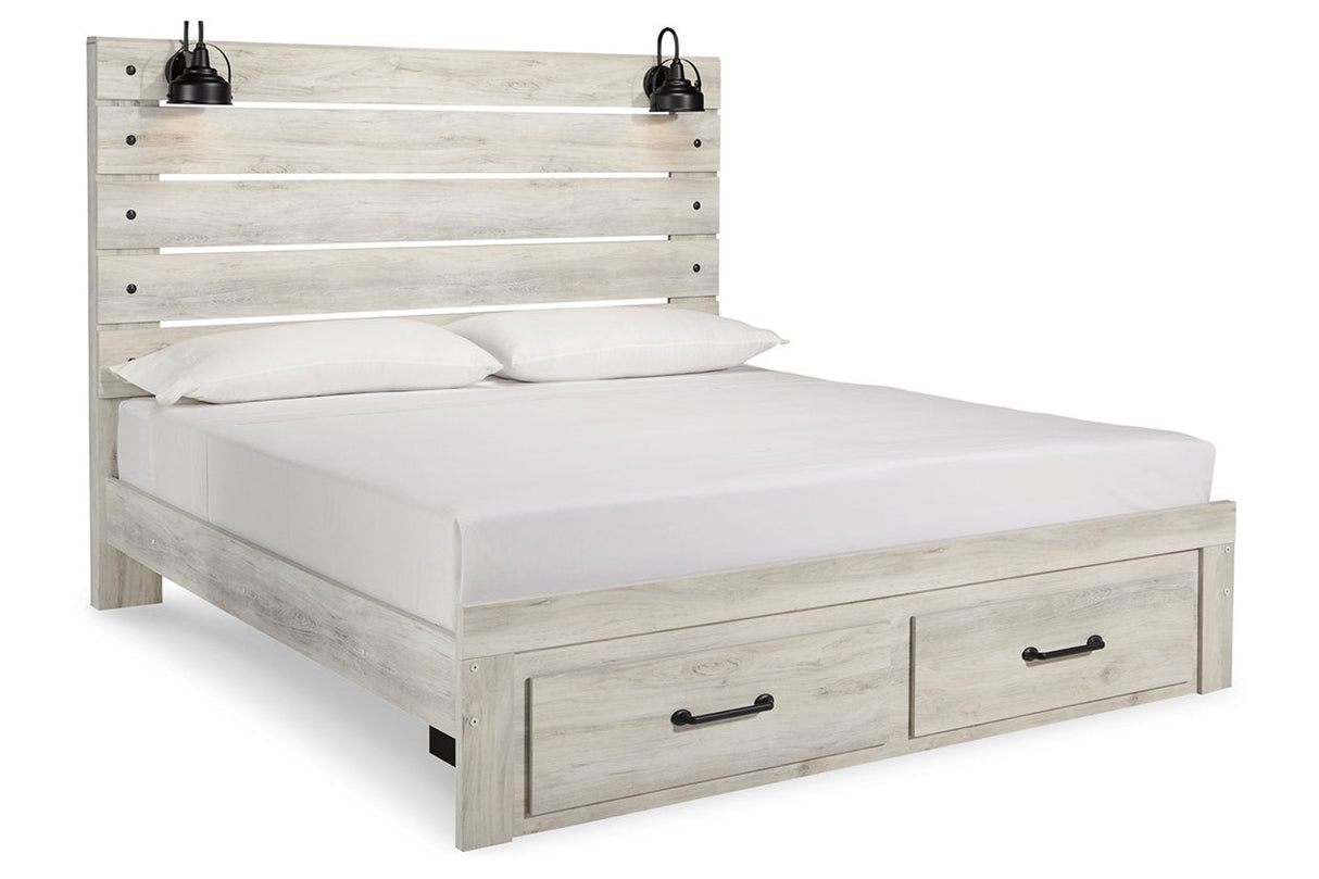 Cambeck Whitewash King Panel Bed with 2 Storage Drawers