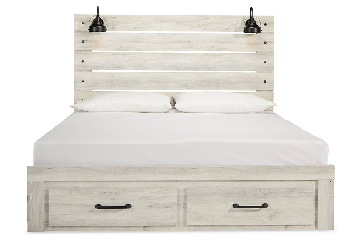 Cambeck Whitewash King Panel Bed with 2 Storage Drawers