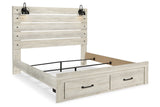 Cambeck Whitewash King Panel Bed with 2 Storage Drawers