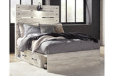 Cambeck Whitewash Full Panel Bed with 2 Storage Drawers