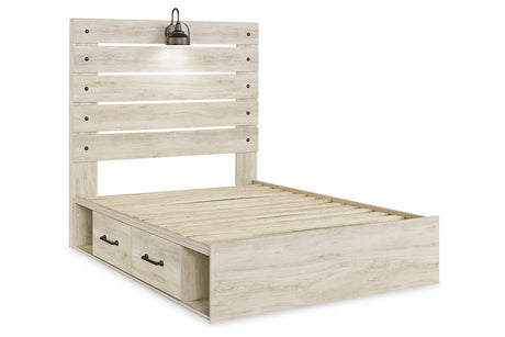 Cambeck Whitewash Full Panel Bed with 2 Storage Drawers