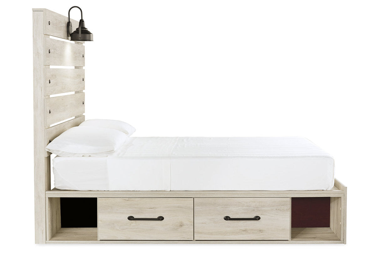 Cambeck Whitewash Full Panel Bed with 2 Storage Drawers