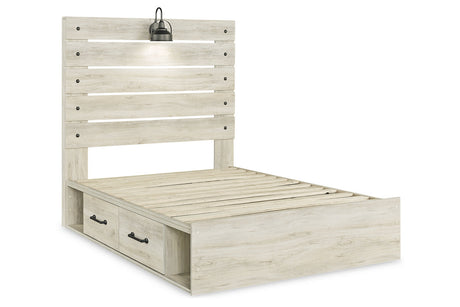 Cambeck Whitewash Full Panel Bed with 4 Storage Drawers