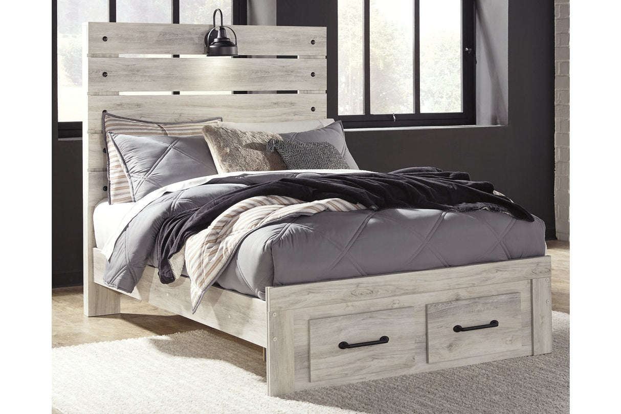 Cambeck Whitewash Full Panel Bed with 2 Storage Drawers