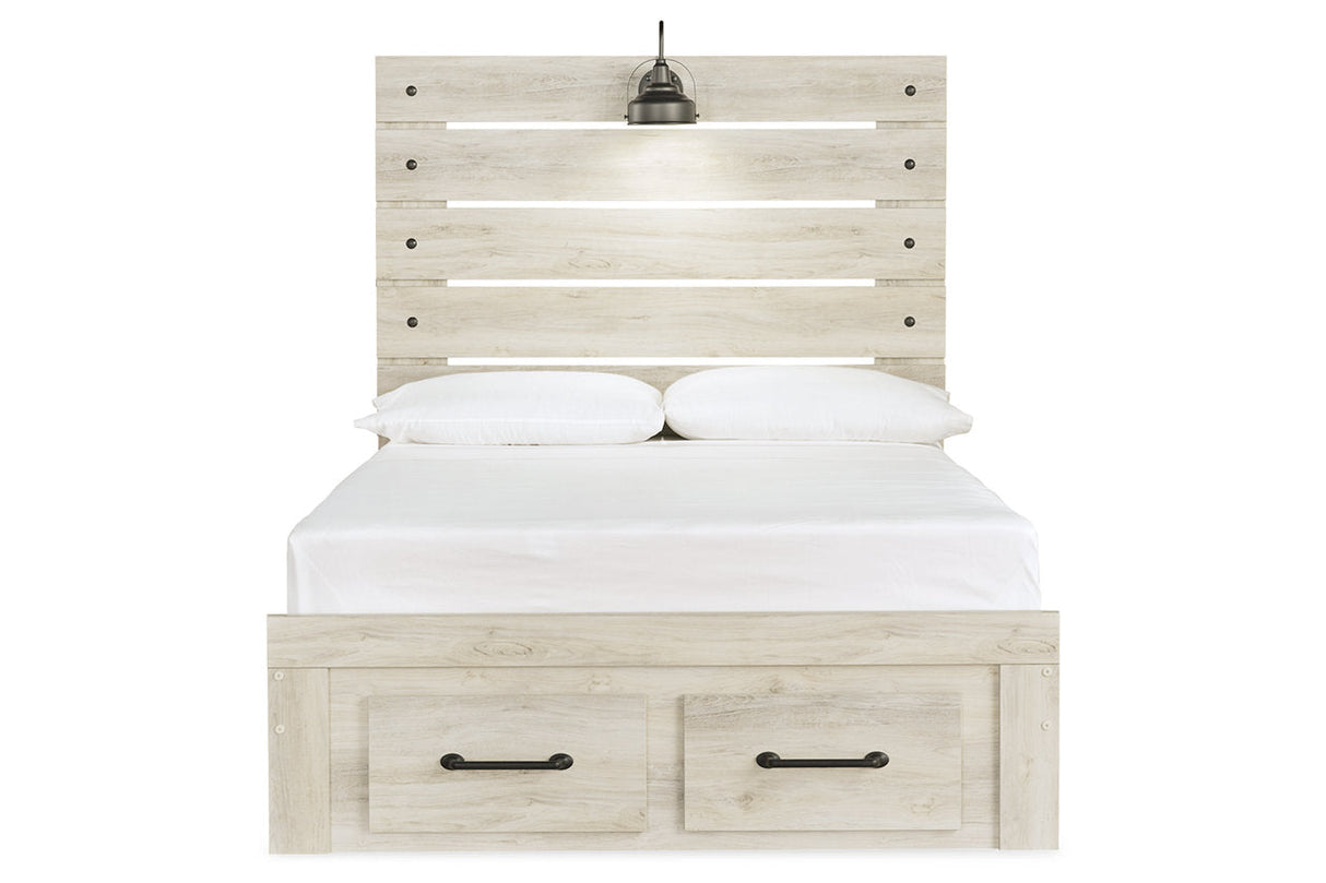 Cambeck Whitewash Full Panel Bed with 2 Storage Drawers