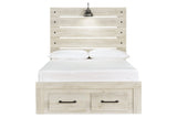 Cambeck Whitewash Full Panel Bed with 2 Storage Drawers