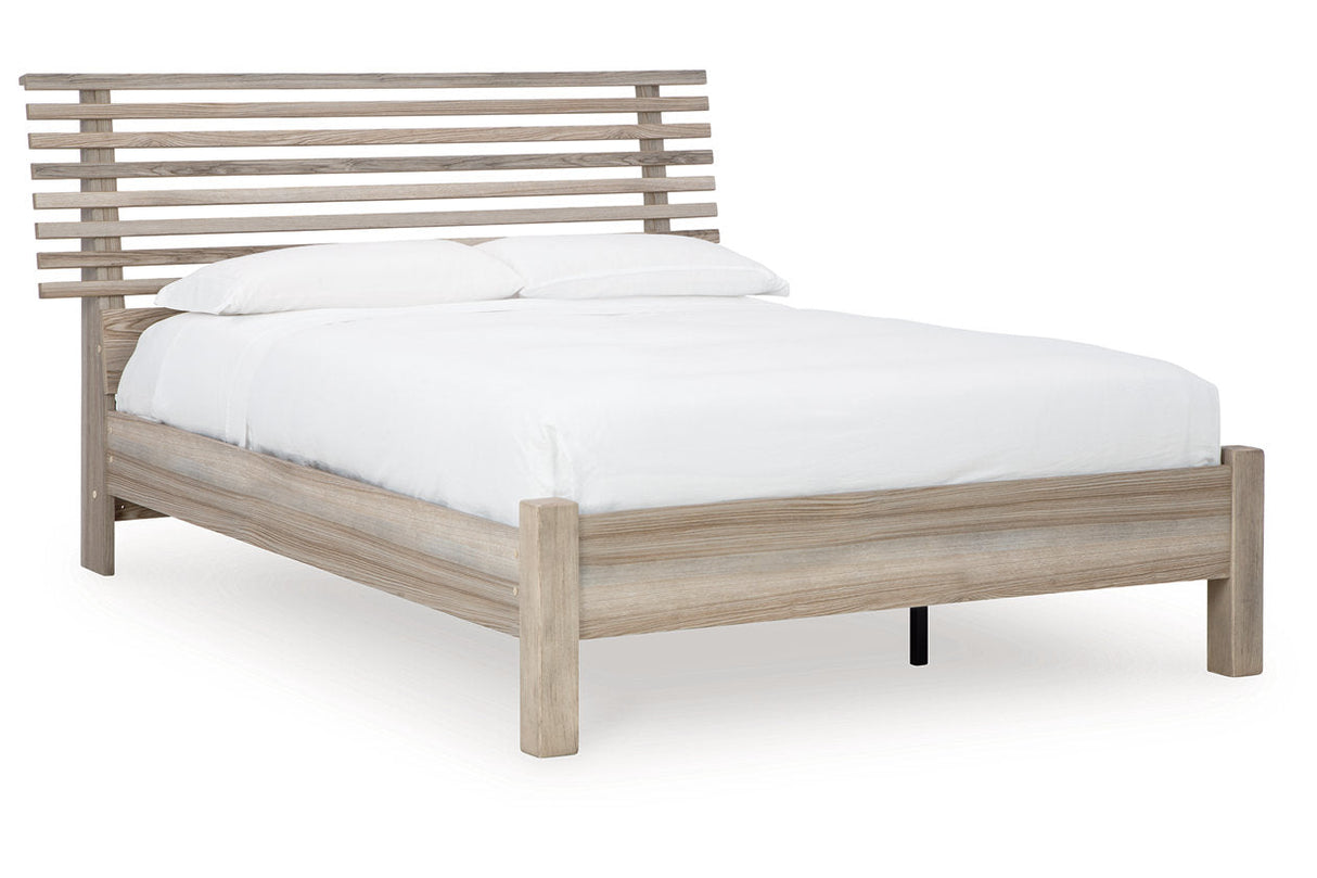 Hasbrick Tan Queen Slat Platform Bed