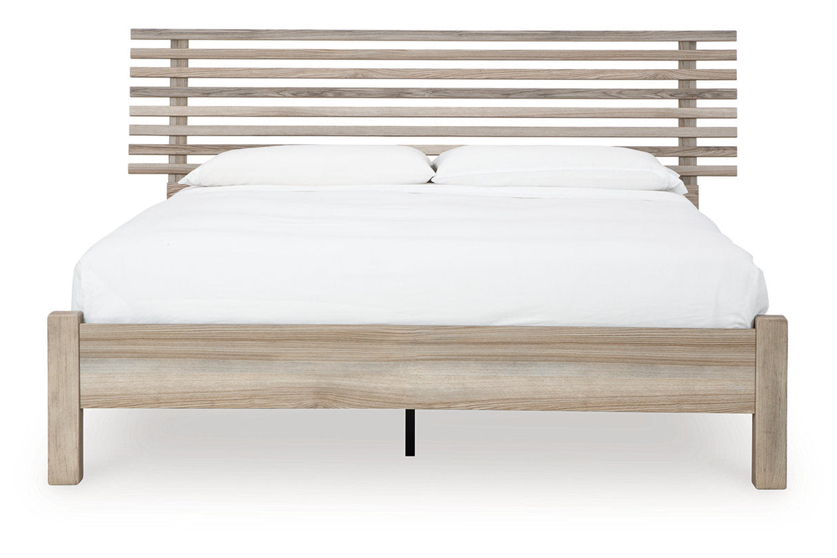 Hasbrick Tan Queen Slat Platform Bed