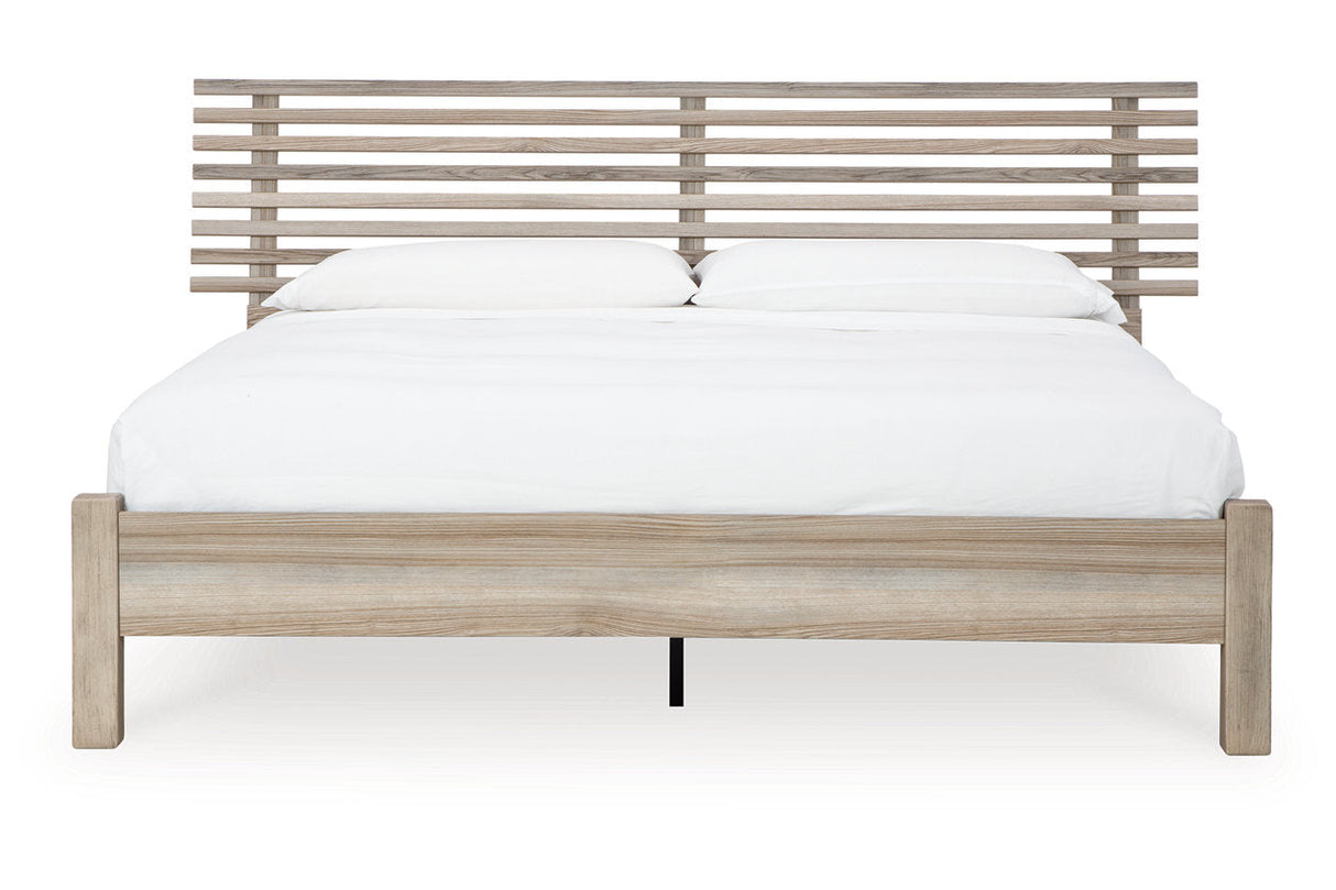 Hasbrick Tan King Slat Panel Bed