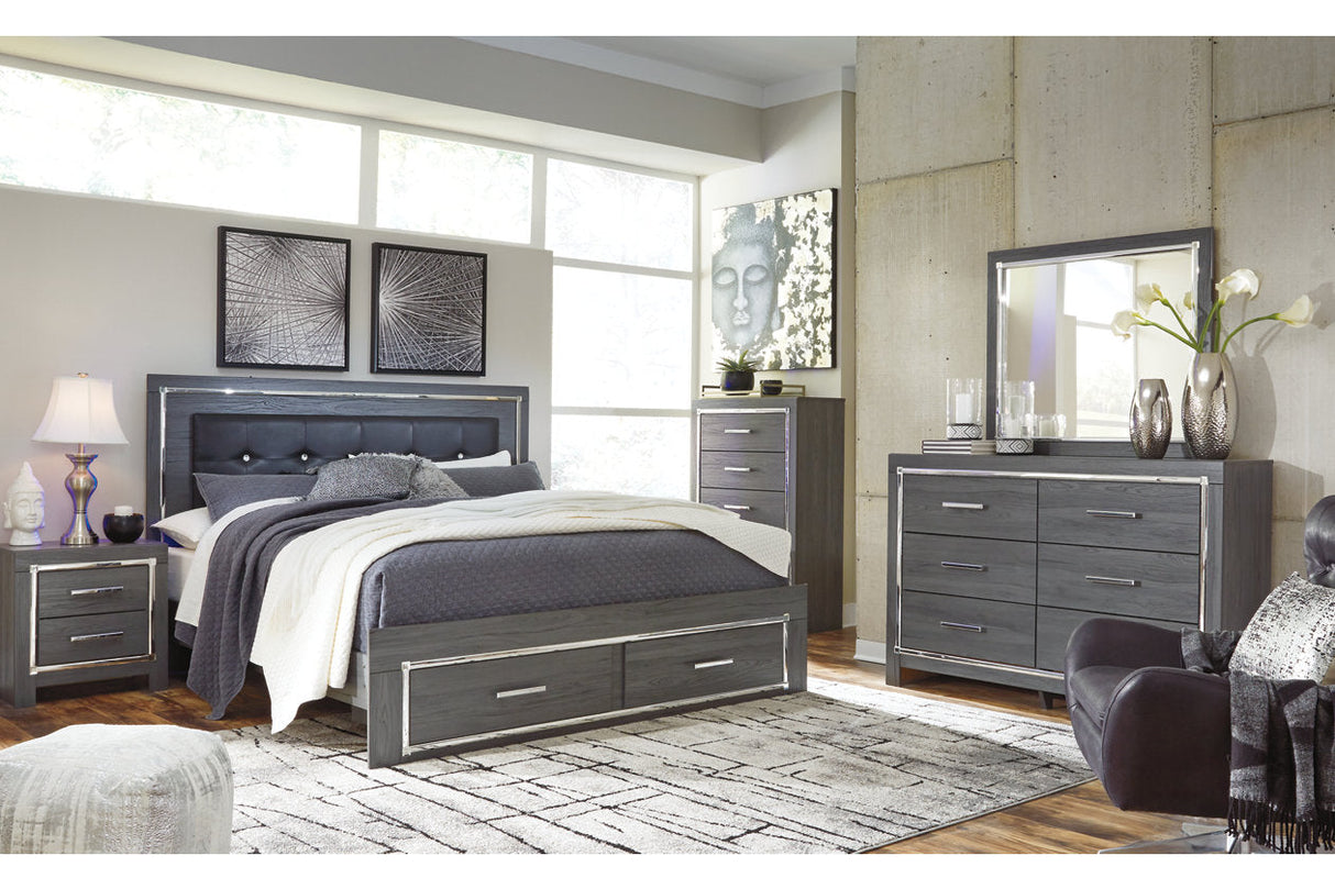 Lodanna Gray King Panel Bed with 2 Storage Drawers