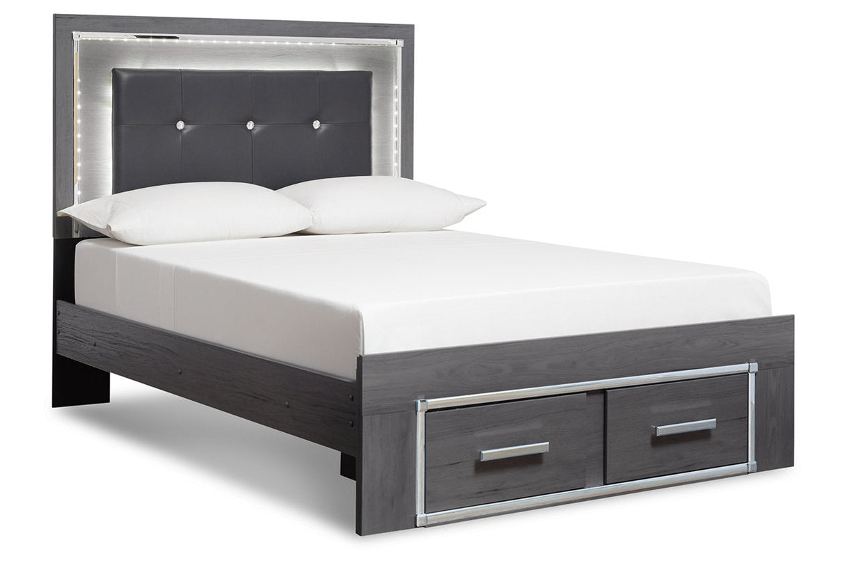 Lodanna Gray Full Panel Bed with 2 Storage Drawers