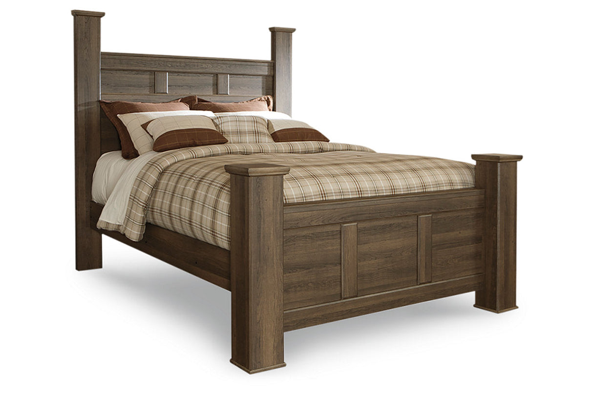 Juararo Dark Brown Queen Poster Bed