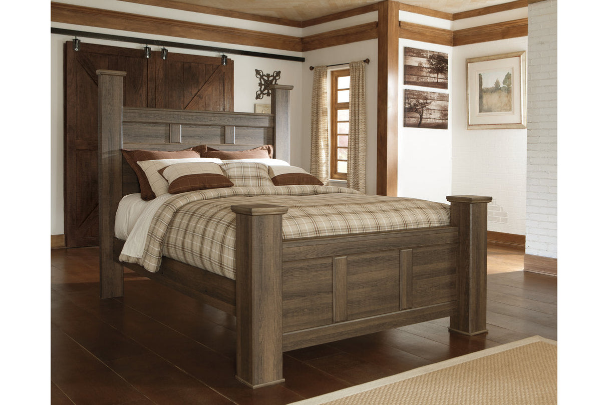 Juararo Dark Brown Queen Poster Bed