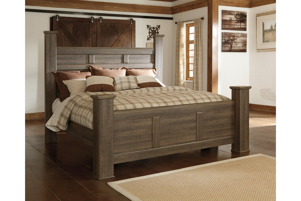 Juararo Dark Brown California King Poster Bed