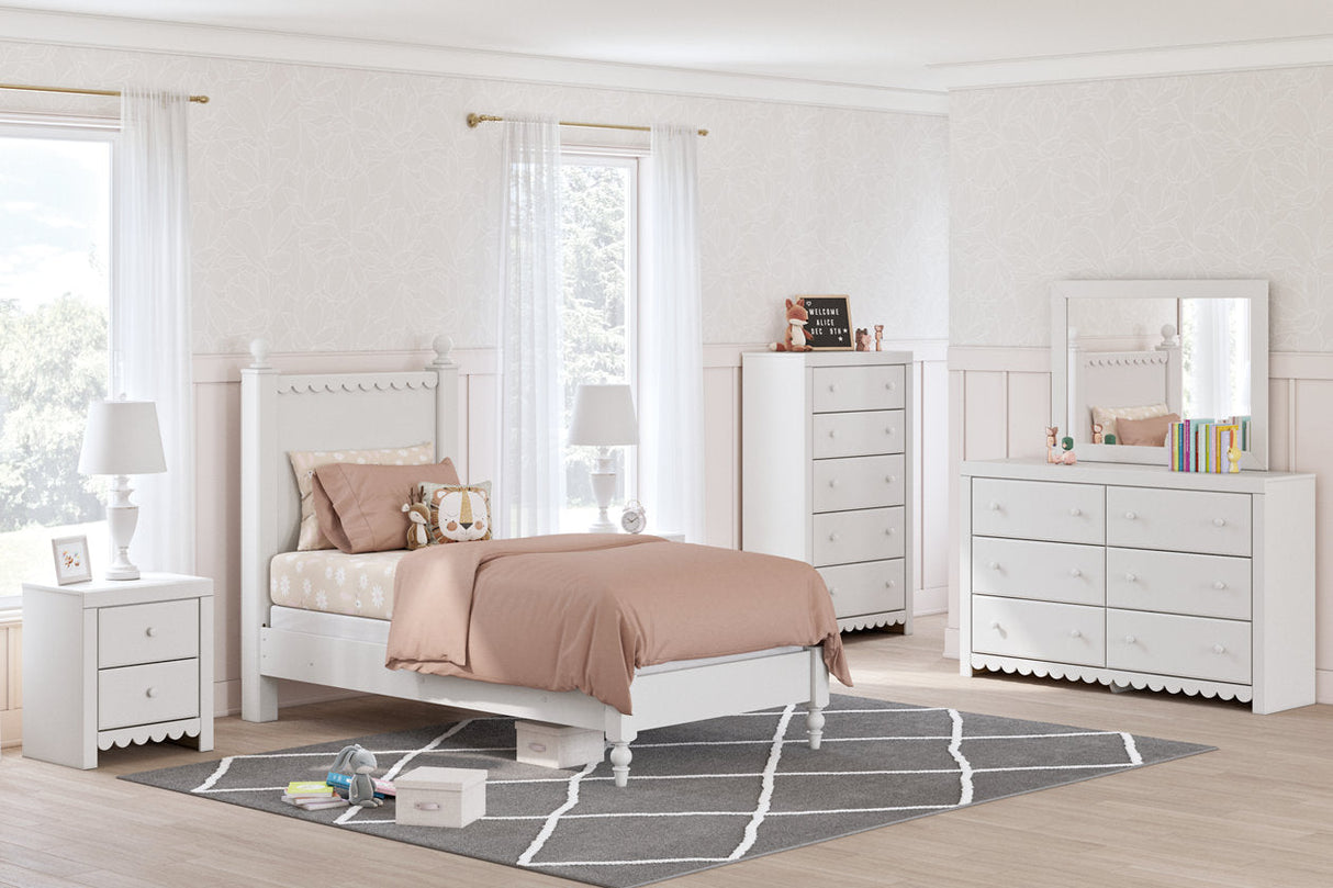 Mollviney White Twin Panel Bed