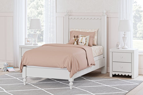 Mollviney White Twin Panel Bed