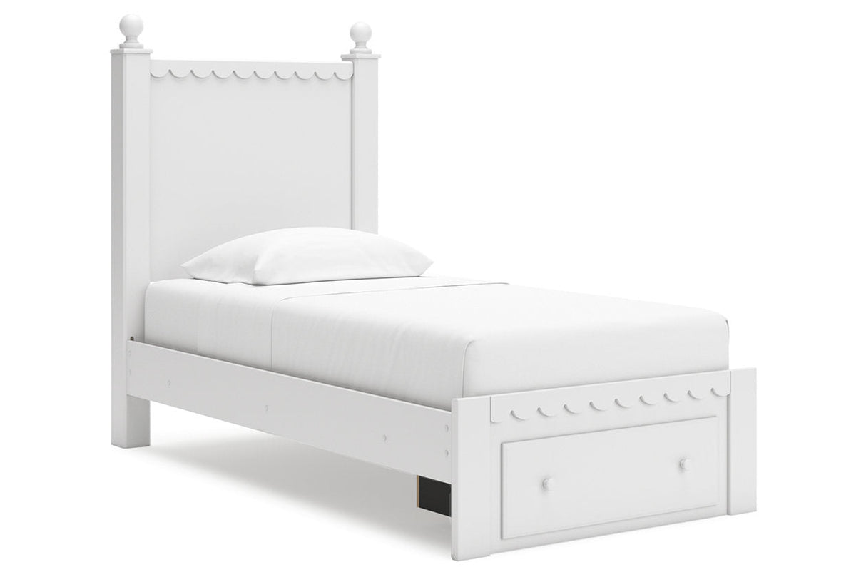 Mollviney White Twin Panel Storage Bed