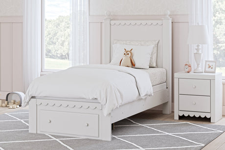 Mollviney White Twin Panel Storage Bed