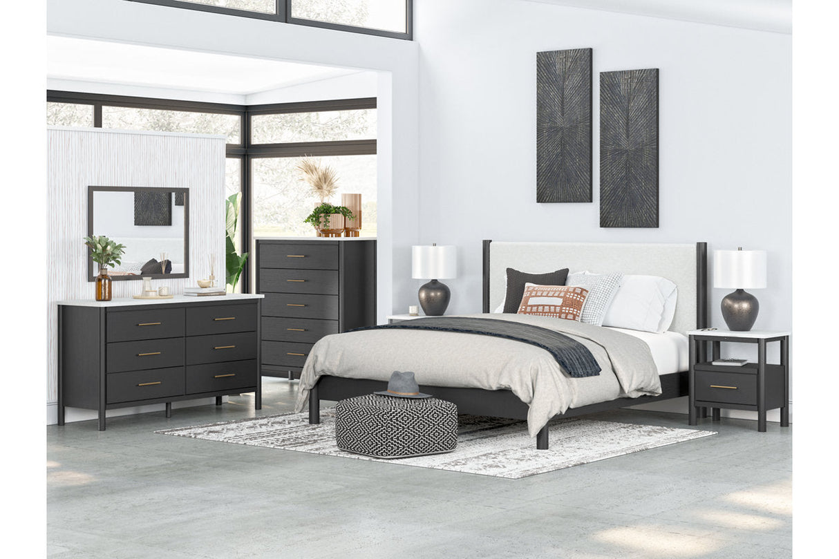 Cadmori Black/White King Upholstered Panel Bed