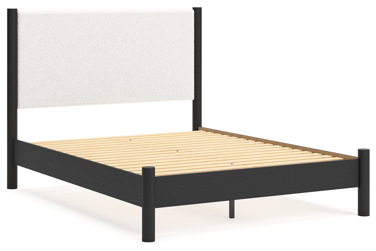 Cadmori Black/White Queen Upholstered Platform Bed