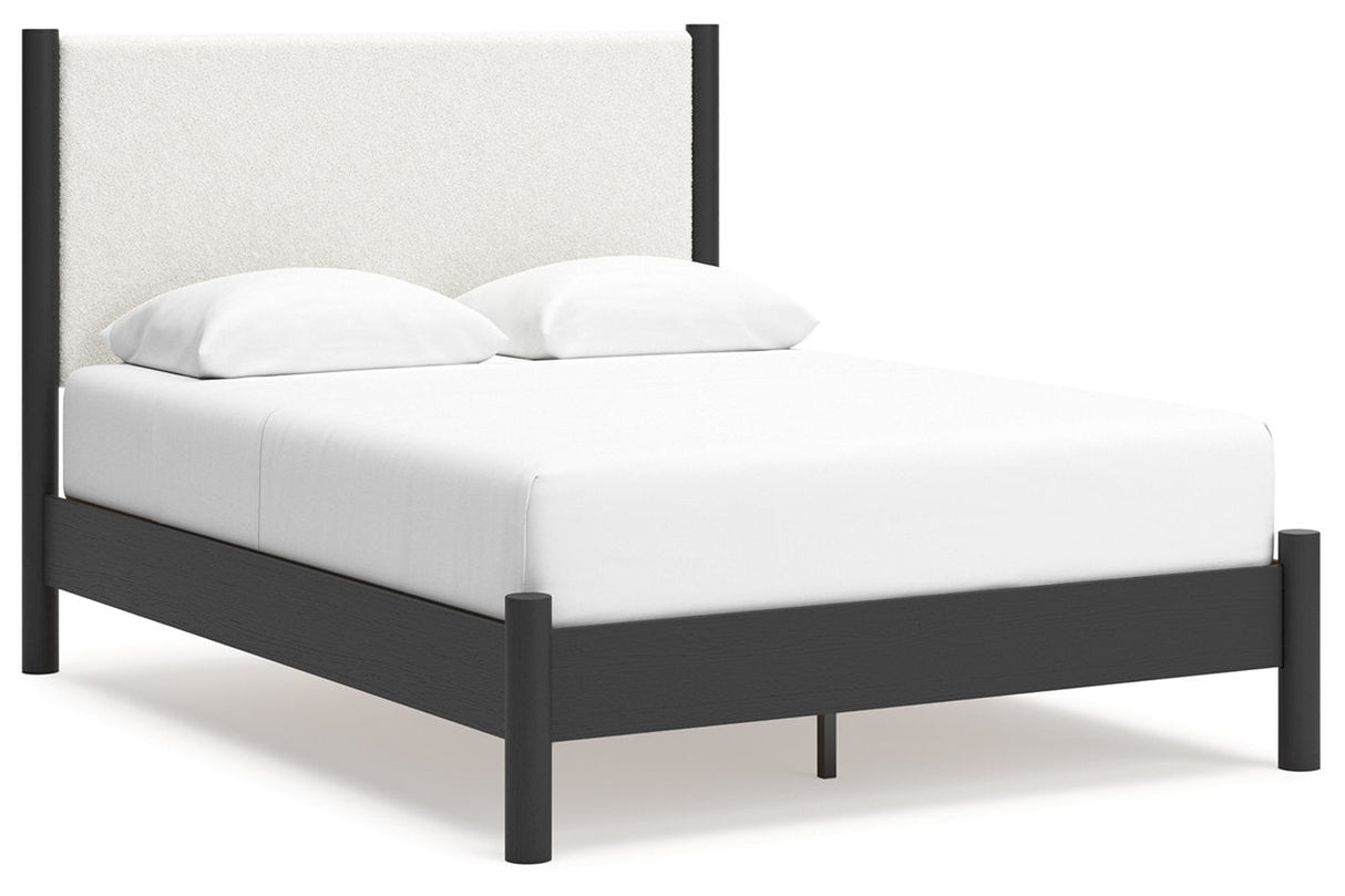 Cadmori Black/White Queen Upholstered Platform Bed