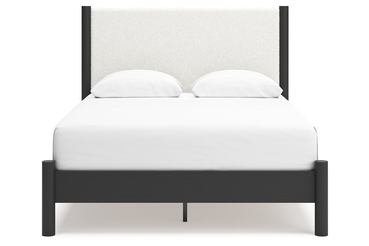 Cadmori Black/White Queen Upholstered Platform Bed