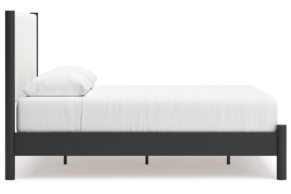 Cadmori Black/White Queen Upholstered Platform Bed