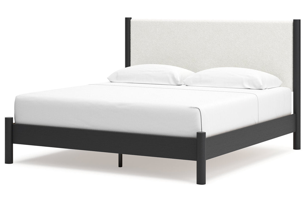 Cadmori Black/White King Upholstered Panel Bed