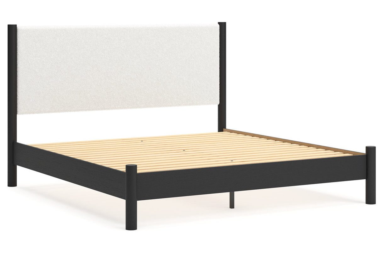 Cadmori Black/White King Upholstered Panel Bed