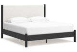 Cadmori Black/White King Upholstered Panel Bed