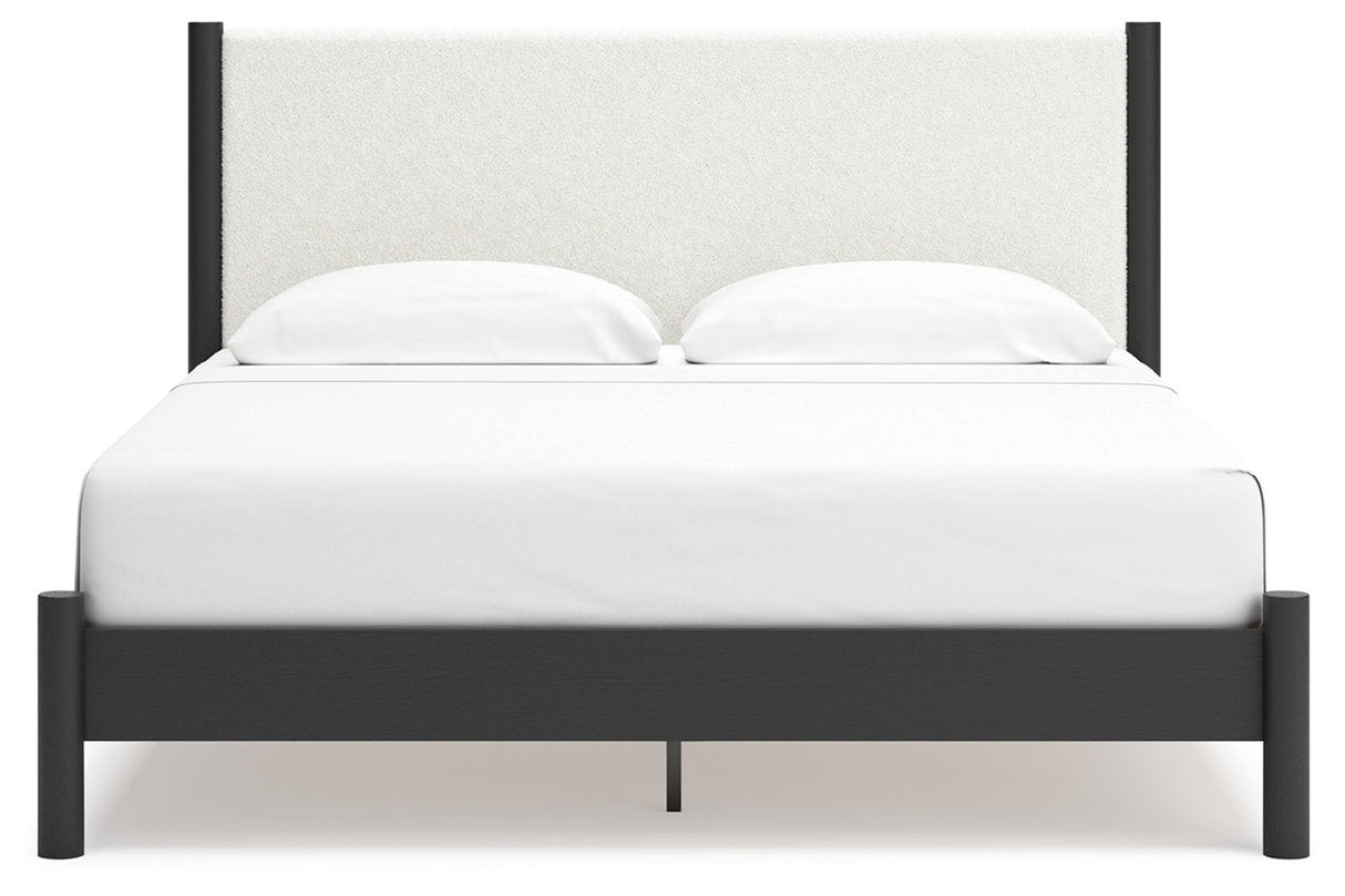 Cadmori Black/White King Upholstered Panel Bed