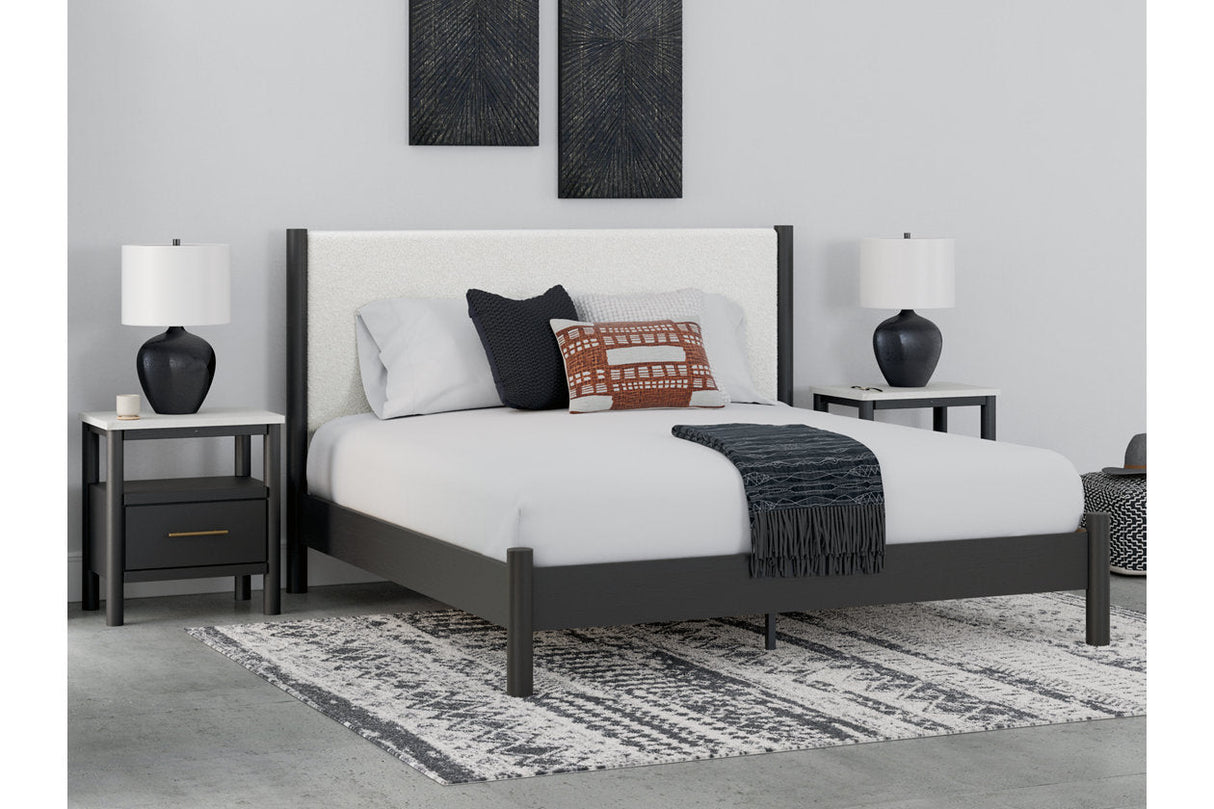 Cadmori Black/White King Upholstered Panel Bed