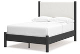 Cadmori Black/White Full Upholstered Panel Bed