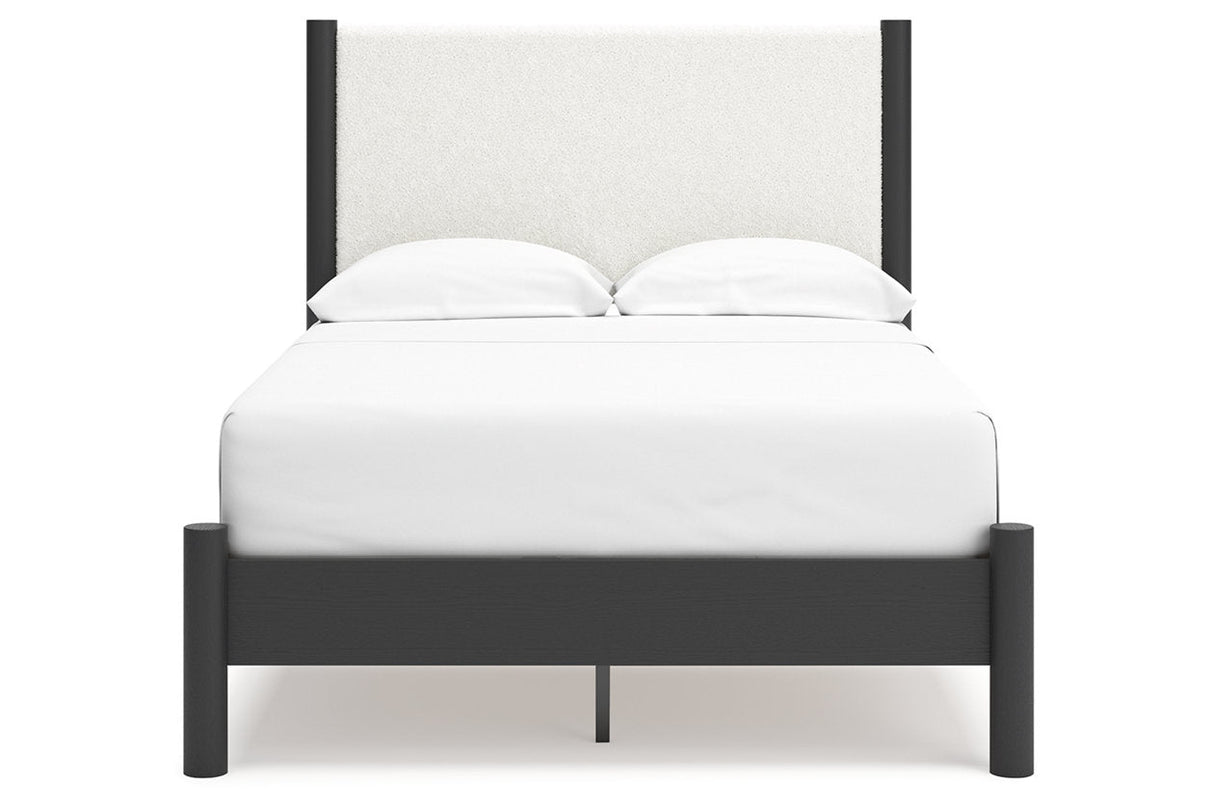 Cadmori Black/White Full Upholstered Panel Bed