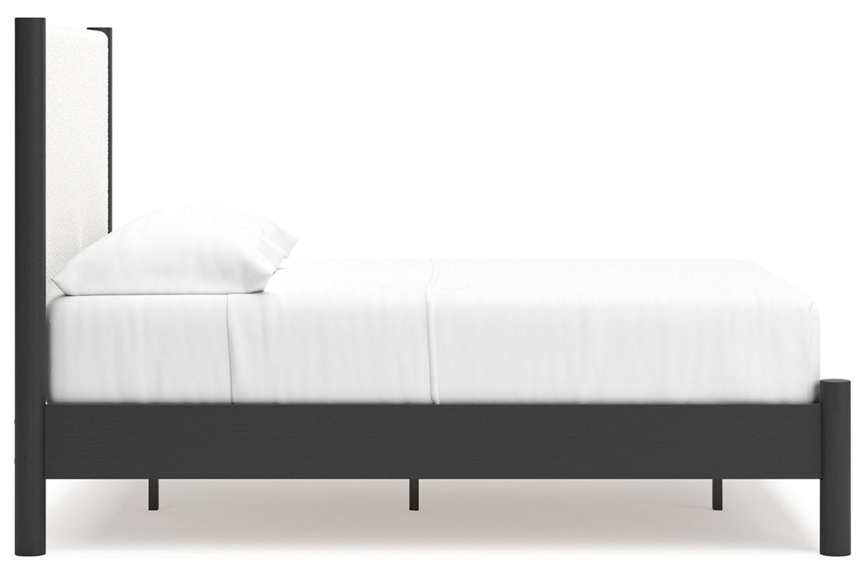 Cadmori Black/White Full Upholstered Panel Bed